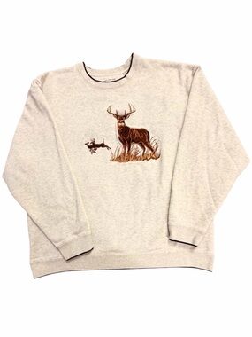 Croft & Barrow Embroidered Deer Stag Sweatshirt Mens‎ L Gray Cabin Lodge